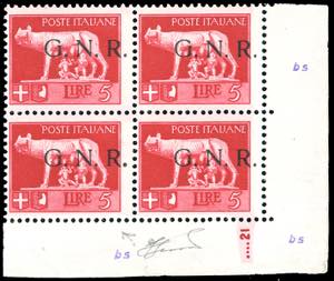 1943 - 5 lire, soprastampa G.N.R. di ... 