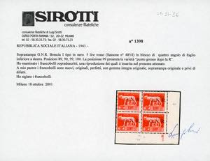 1943 - 5 lire, soprastampa G.N.R. ... 