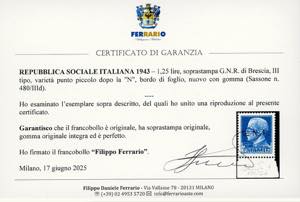 1943 - 1,25 lire, soprastampa ... 