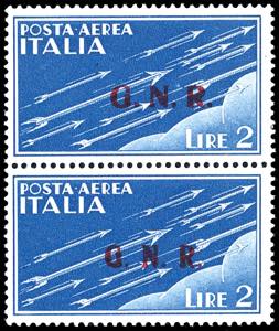 1943 - 2 lire azzurro, soprastampa G.N.R. di ... 