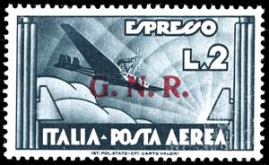 1943 - 2 lire ardesia, soprastampa G.N.R. di ... 