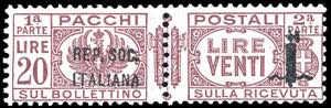 1944 - 20 lire, soprastampa di 36 mm. e ... 