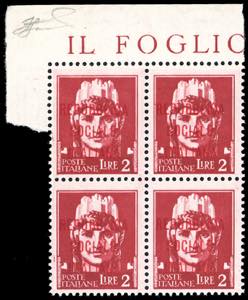1944 - 2 lire soprastampato in rosso, ... 