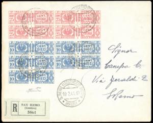 1944 - 10 cent., blocco di cinque, 25 cent., ... 