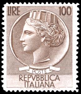 1954 - 100 lire Turrita, dent. 13 1/4 x 12 ... 
