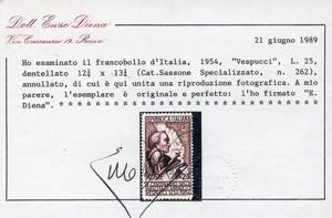 1954 - 25 lire Vespucci, dent. 12 ... 