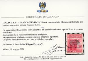 MACCAGNO 1945 - 20 cent. Monumenti ... 