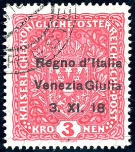VENEZIA GIULIA 1918 - 3 kr. rosa carminio, ... 