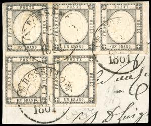 1861 - 1 grano grigio nero (19a), blocco di ... 