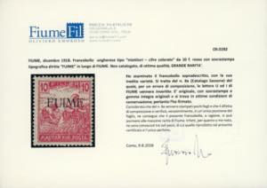 FIUME 1918 - 10 f. rosso, cifre ... 