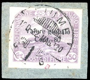 FIUME 1919 - 80 cent. su 80 cent. lilla ... 