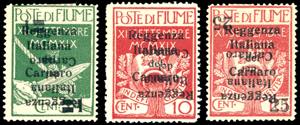FIUME 1920 - 1 cent. su 5 cent., 10 cent. e ... 