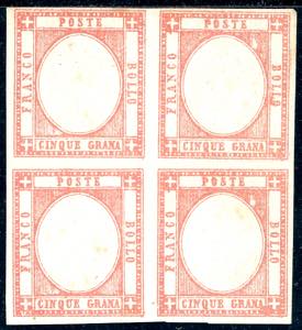 1861 - 5 grana vermiglio (21a), blocco di ... 