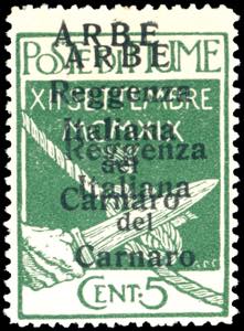 ARBE 1920 - 5 cent. doppie soprastampe ... 