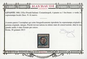 COSTANTINOPOLI 1908 - 4 piastre su ... 