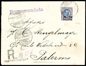 COSTANTINOPOLI 1908 - 20 pi., su 5 lire, III ... 