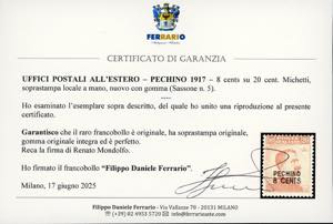 PECHINO 1917 - 8 cents su 20 cent. ... 