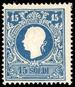 1858 - 15 soldi azzurro, I tipo (27), nuovo, ... 