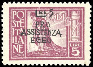 OCCUPAZIONE TEDESCA EGEO 1943 - 5 + 5 lire ... 