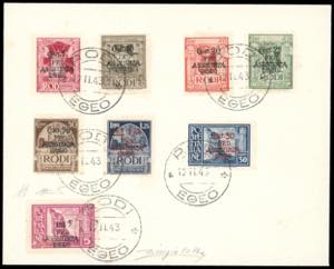 OCCUPAZIONE TEDESCA EGEO 1943 - 5 lire + 5 ... 