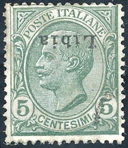 1912 - 5 cent. Leoni, soprastampa capovolta ... 