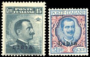 1912/15 - 15 cent. e 5 lire soprastampati ... 