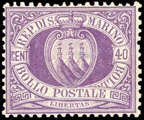 1877 - 40 cent. lilla scuro Stemma (7), ben ... 