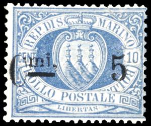 1892 - 5 cent. su 10 cent. oltremare Stemma, ... 