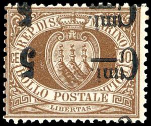 1892 - 5 cent. su 30 cent., doppia ... 