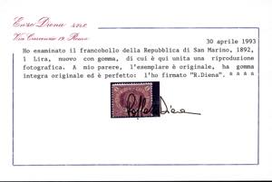 1892 - 1 lira carminio su giallo ... 