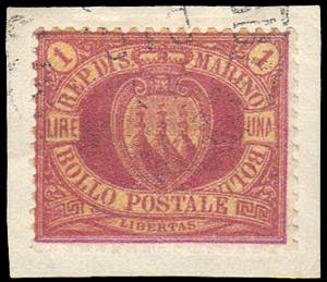 1892 - 1 lira carminio su giallo (20), ... 