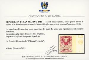 1910 - 15 cent. rosa Stemma, fondo ... 