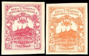 1916 - 10 + 5 cent. e 20 + 5 cent. Croce ... 