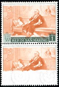 1952 - 1 lira Colombo (372i,nota), coppia ... 