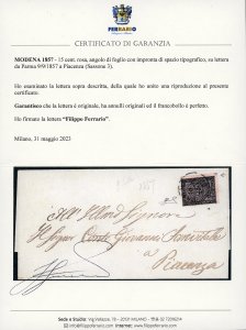 1857 - 15 cent. rosa (3), angolo ... 