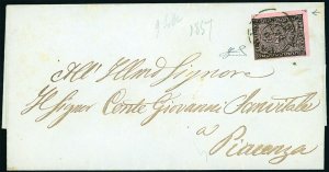 1857 - 15 cent. rosa (3), angolo di foglio ... 