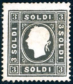 1859 - 3 soldi nero, II tipo (29), nuovo, ... 