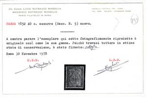 1852 - 40 cent. azzurro (5), gomma ... 