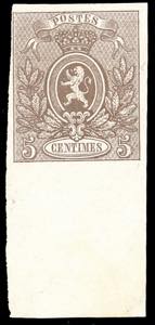 BELGIO 1866 - 5 cent. bruno grigio, Stemma, ... 