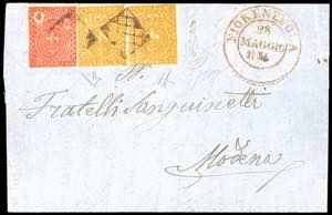 1854 - 5 cent. giallo arancio, coppia ... 