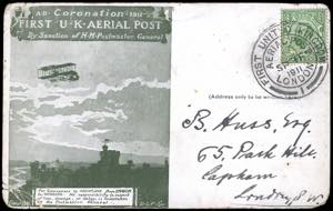 GRAN BRETAGNA POSTA AEREA 1911 - 1/2 p. ... 