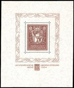 LIECHTENSTEIN FOGLIETTI 1934 - 5 f. Vaduz, ... 