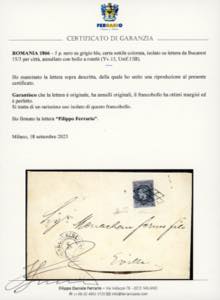 ROMANIA 1866 - 5 p. nero su grigio ... 