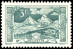 SVIZZERA 1914 - 3 f. Monti svizzeri (142), ... 