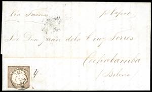 PERU 1864 - 1 p. bruno (Yv.9), perfetto, su ... 