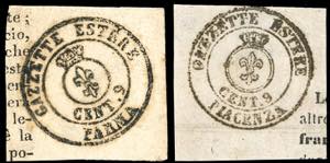 1853/54 - 9 cent. Gazzette Estere, i bolli ... 