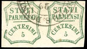 1859 - 5 cent. verde azzurro, I composizione ... 