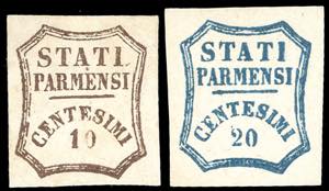1859 - 10 cent. bruno e 20 cent. azzurro ... 