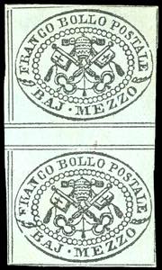 1852 - 1/2 baj grigio azzurro (1a), coppia ... 