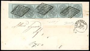 1857 - 1/2 baj grigio azzurro (1a), striscia ... 